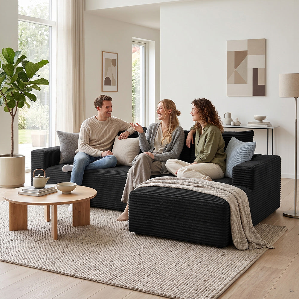 L-Format Benløs Modulsoffa I Manchestertyg Med Schäslong, Ingen Montering Krävs