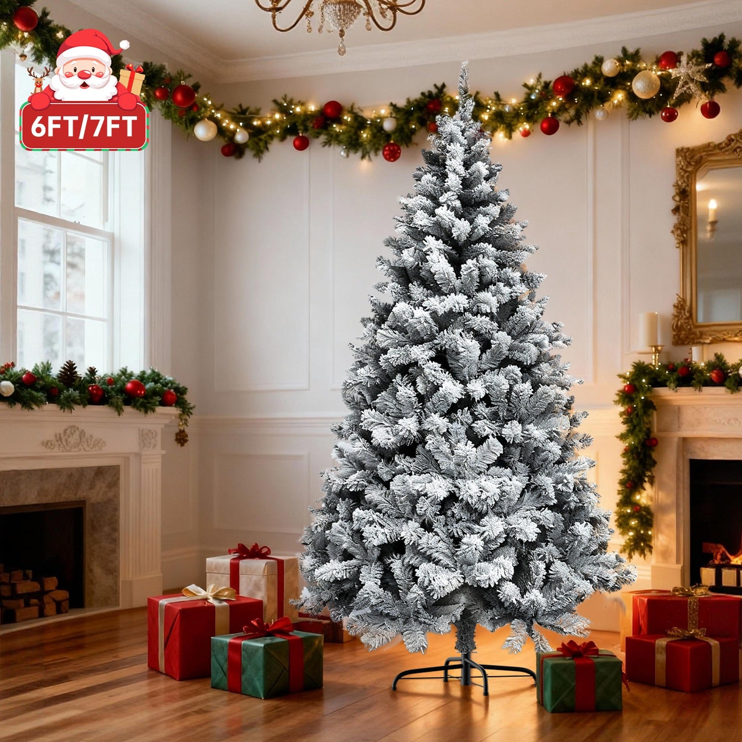 Konstgjord Julgran, Vikbar Flockad Julgran med Metallstativ