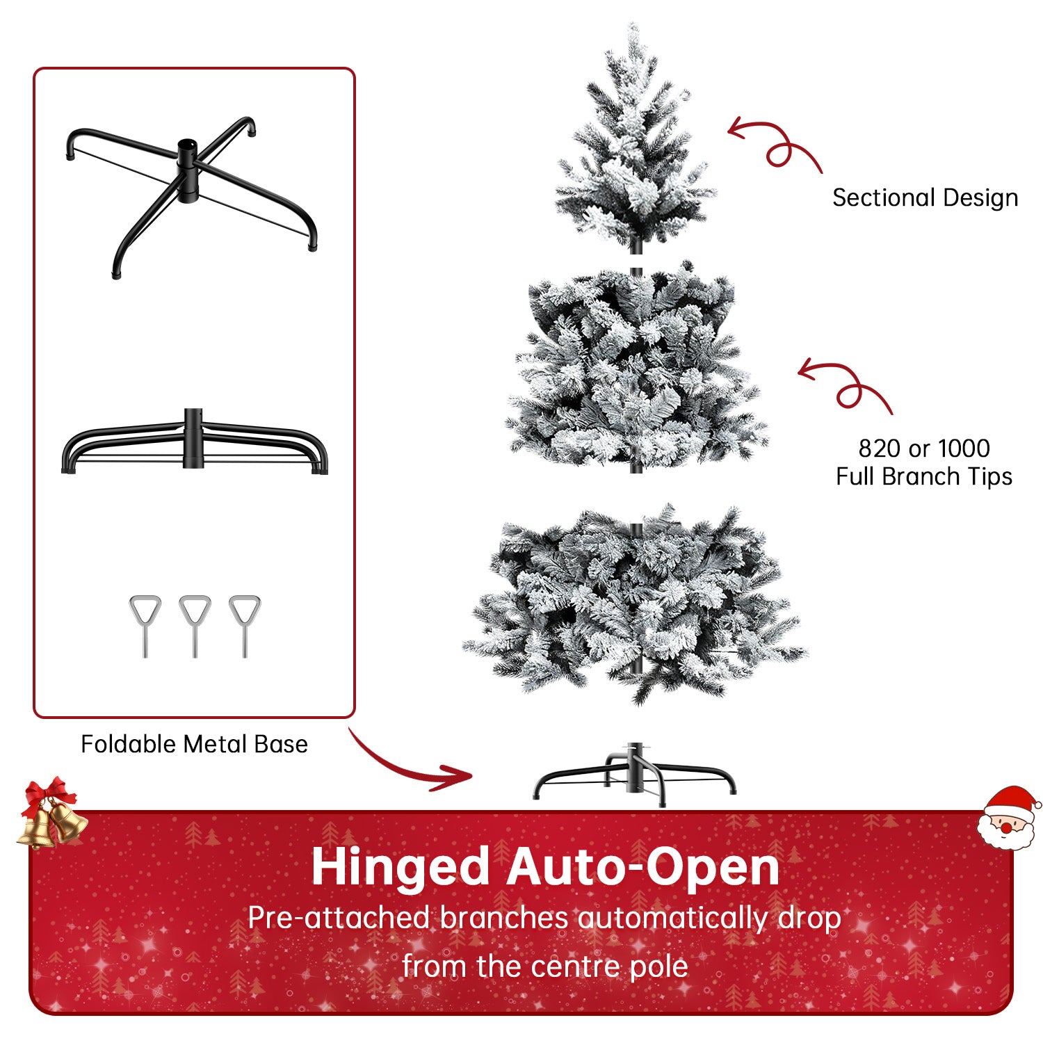 Konstgjord Julgran, Vikbar Flockad Julgran med Metallstativ