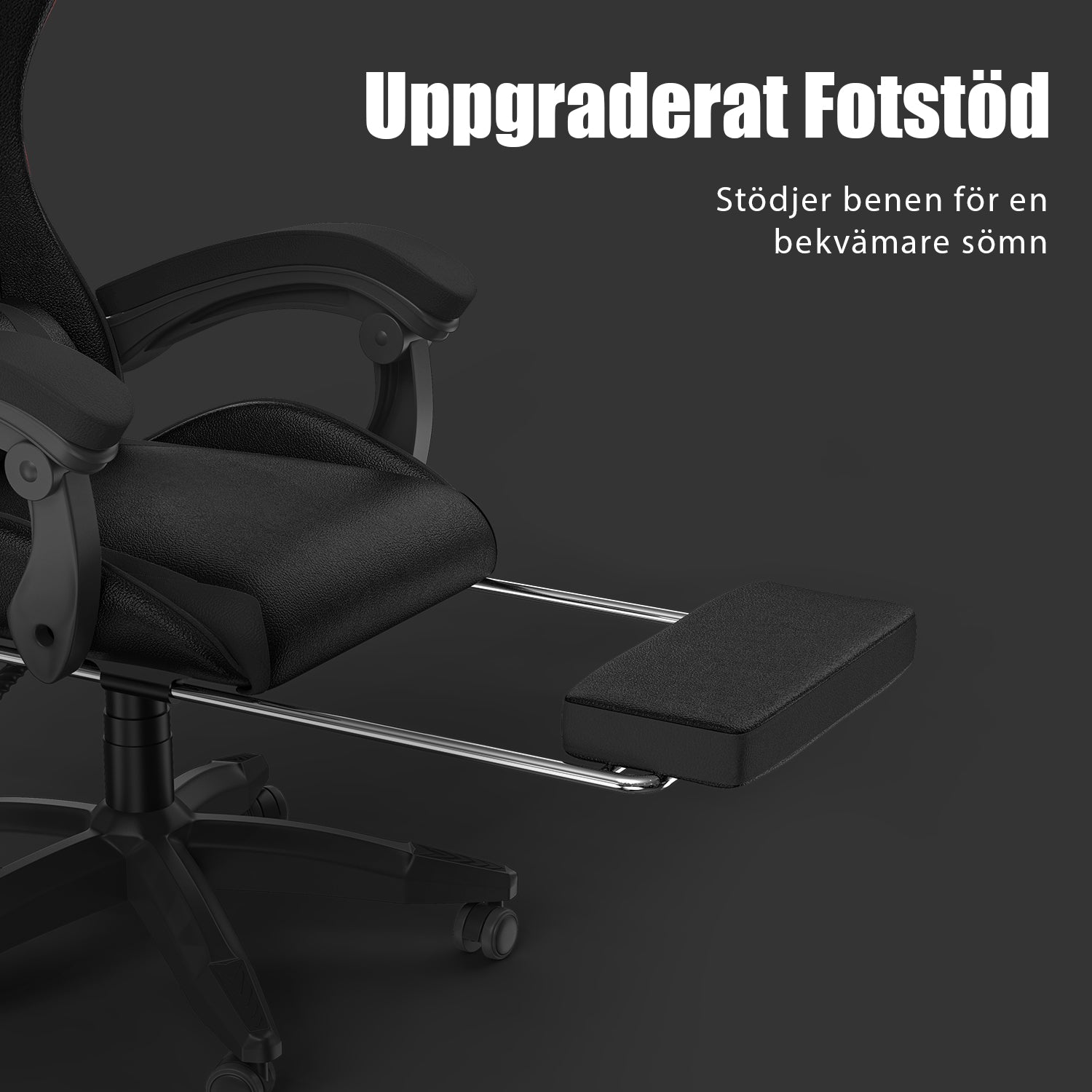 Ergonomisk Spelstol 155° Lutningsbar Snurrstol med Nackstöd, Ländryggsstöd PU-läder Kontorsstol