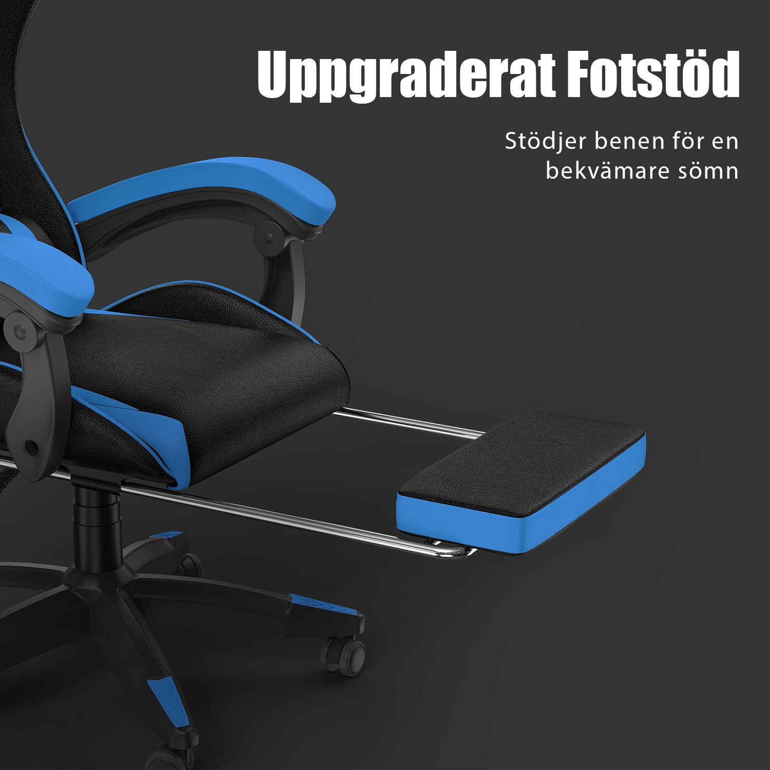 Ergonomisk Spelstol 155° Lutningsbar Snurrstol med Nackstöd, Ländryggsstöd PU-läder Kontorsstol