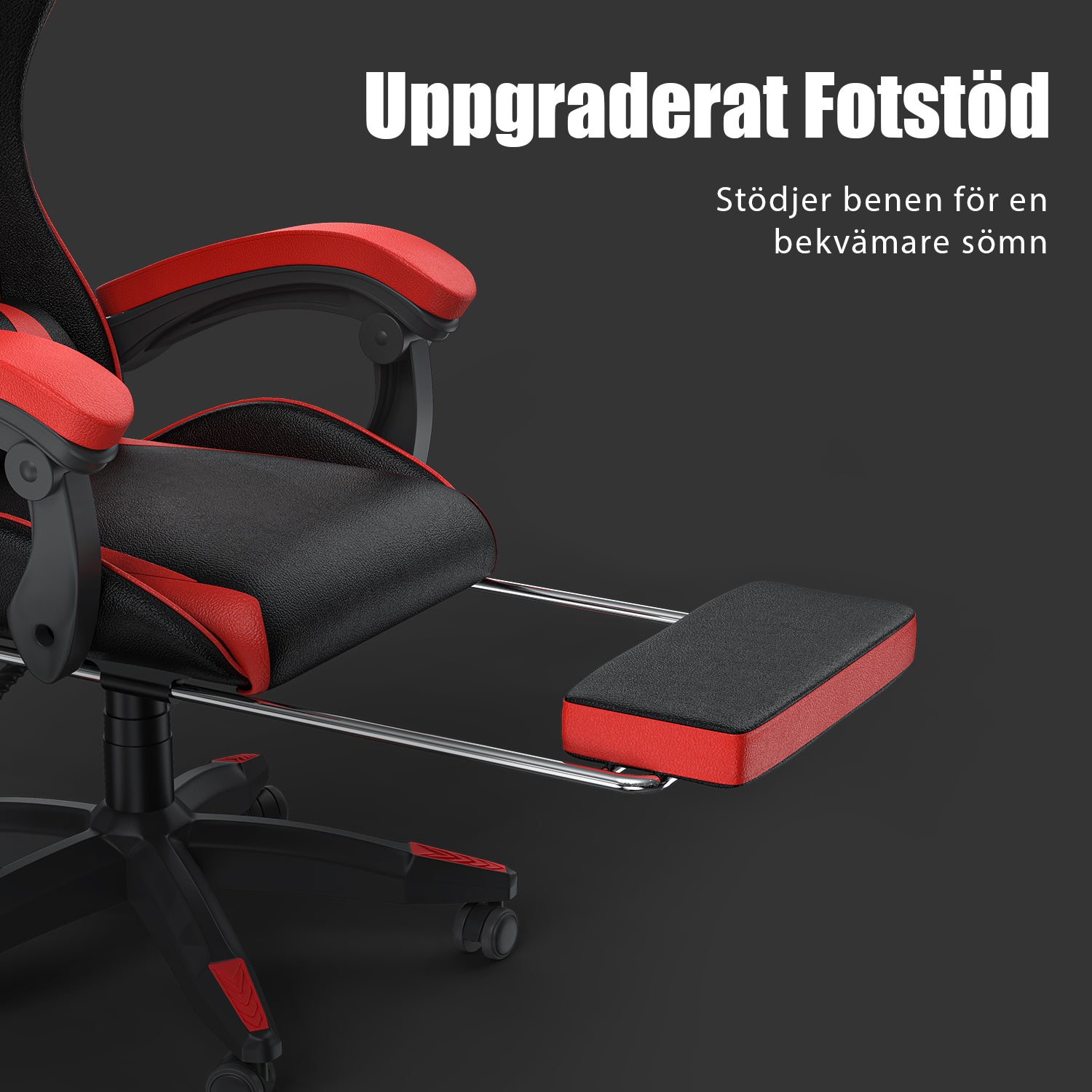 Ergonomisk Spelstol 155° Lutningsbar Snurrstol med Nackstöd, Ländryggsstöd PU-läder Kontorsstol