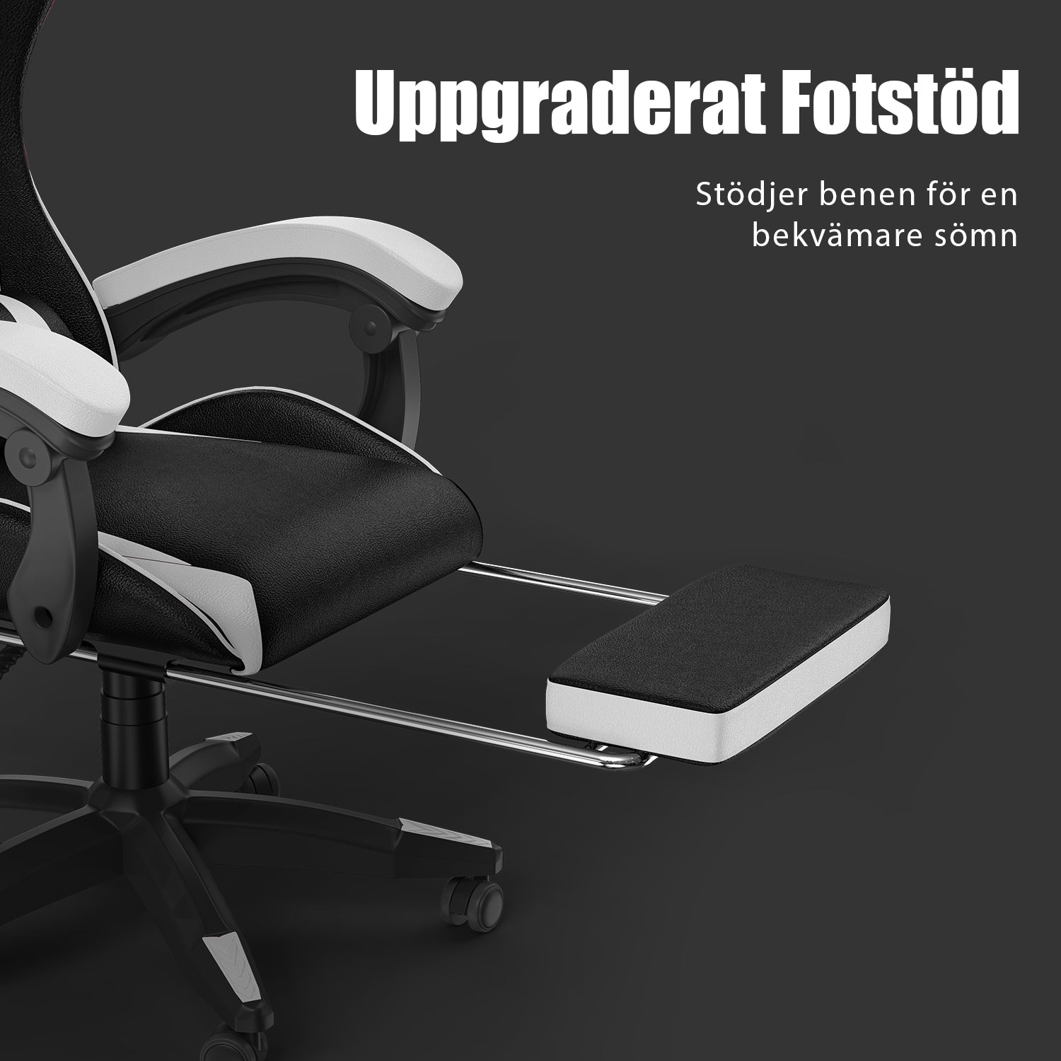 Ergonomisk Spelstol 155° Lutningsbar Snurrstol med Nackstöd, Ländryggsstöd PU-läder Kontorsstol