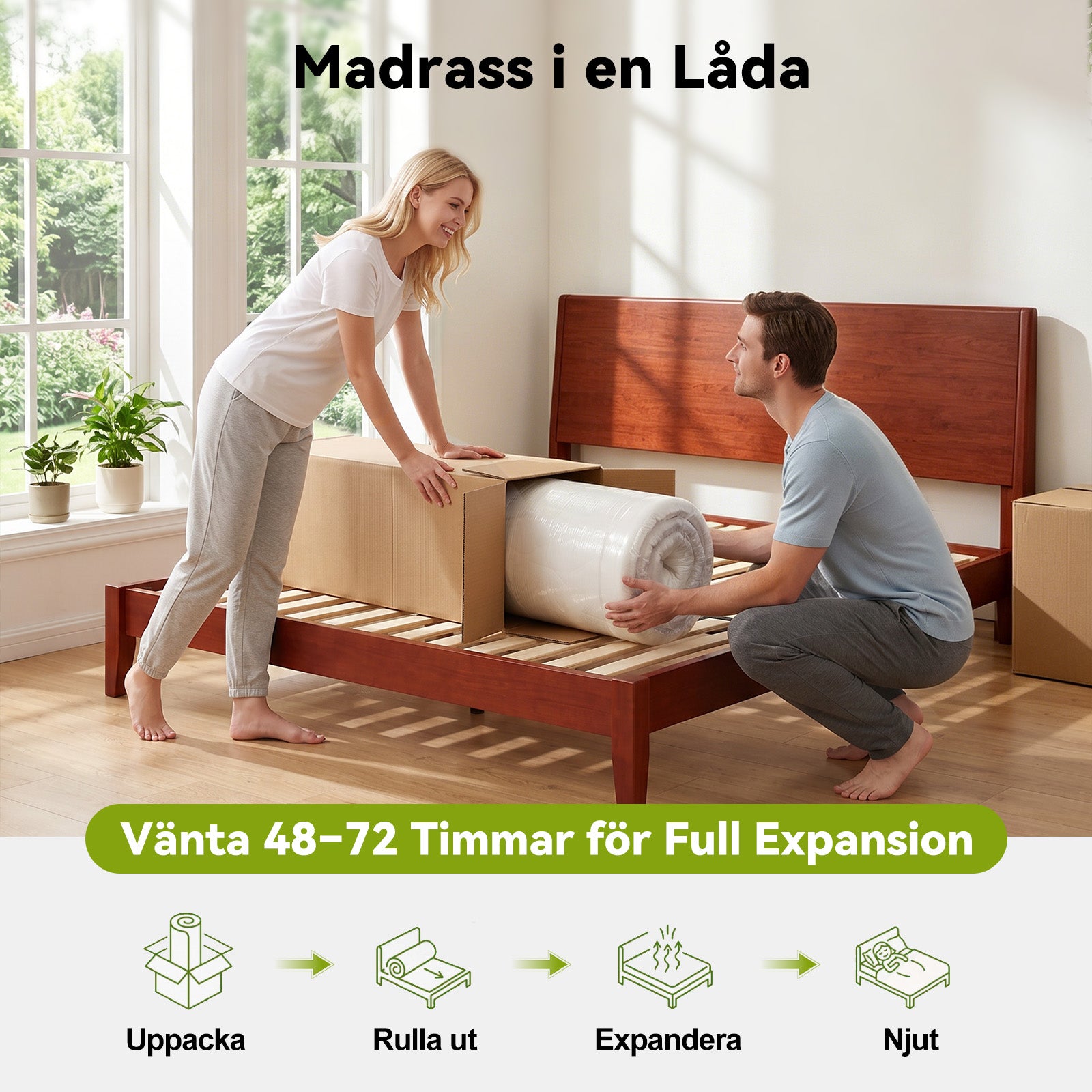 Fickfjädermadrass med Minneskum, 25 cm Hybridmadrass, Medelhård, Kantstöd