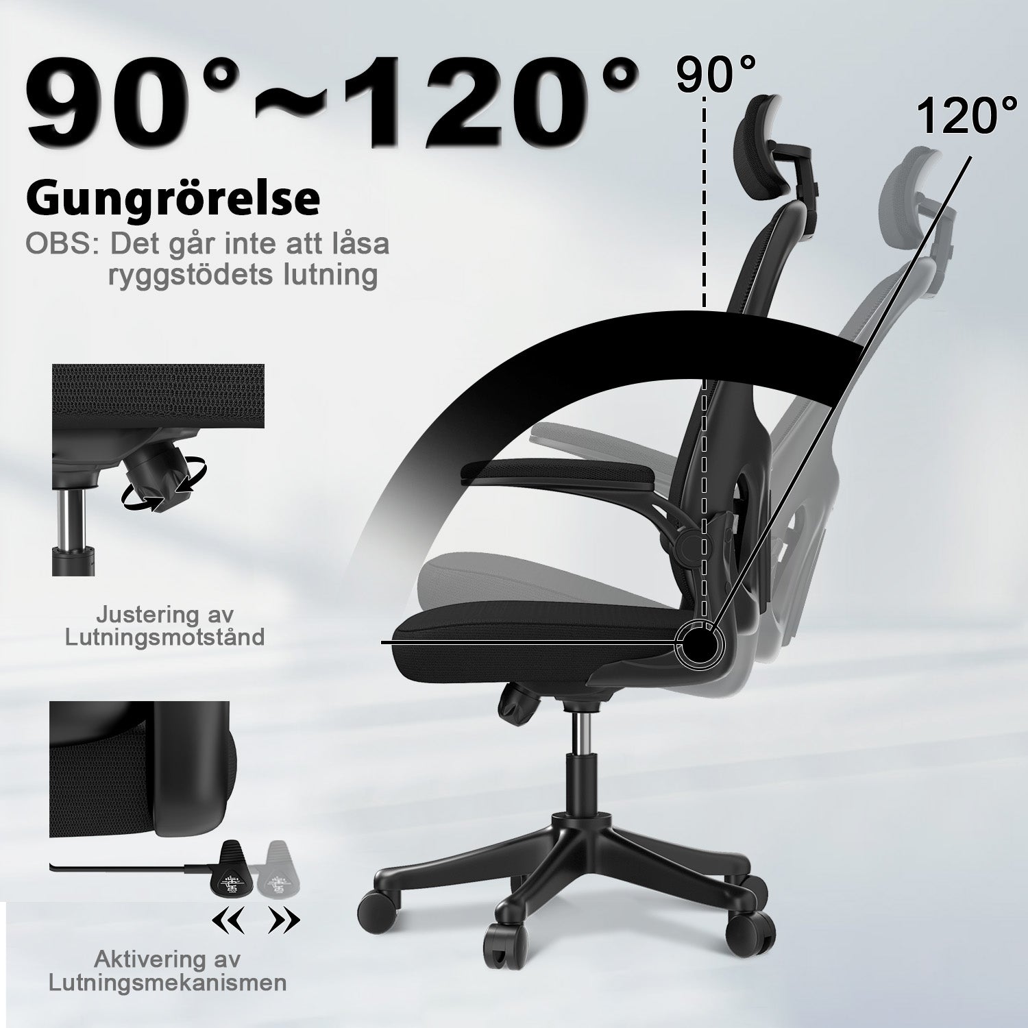 Kontorsstol Ergonomisk Skrivbordsstol, Vridbar Datorstol med Vadderad Sittdyna för Hem/Kontor, Maxbelastning 150kg
