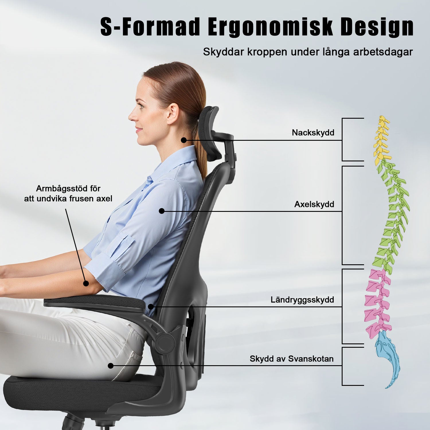 Kontorsstol Ergonomisk Skrivbordsstol, Vridbar Datorstol med Vadderad Sittdyna för Hem/Kontor, Maxbelastning 150kg