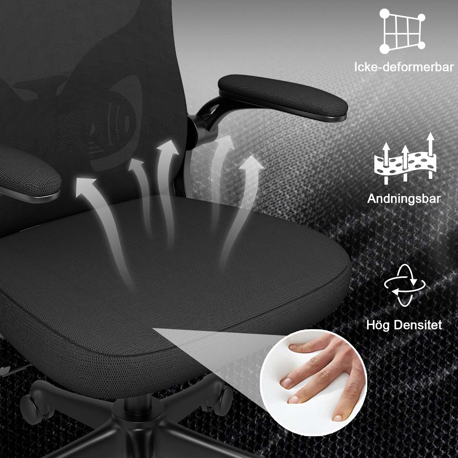 Kontorsstol Ergonomisk Skrivbordsstol, Vridbar Datorstol med Vadderad Sittdyna för Hem/Kontor, Maxbelastning 150kg