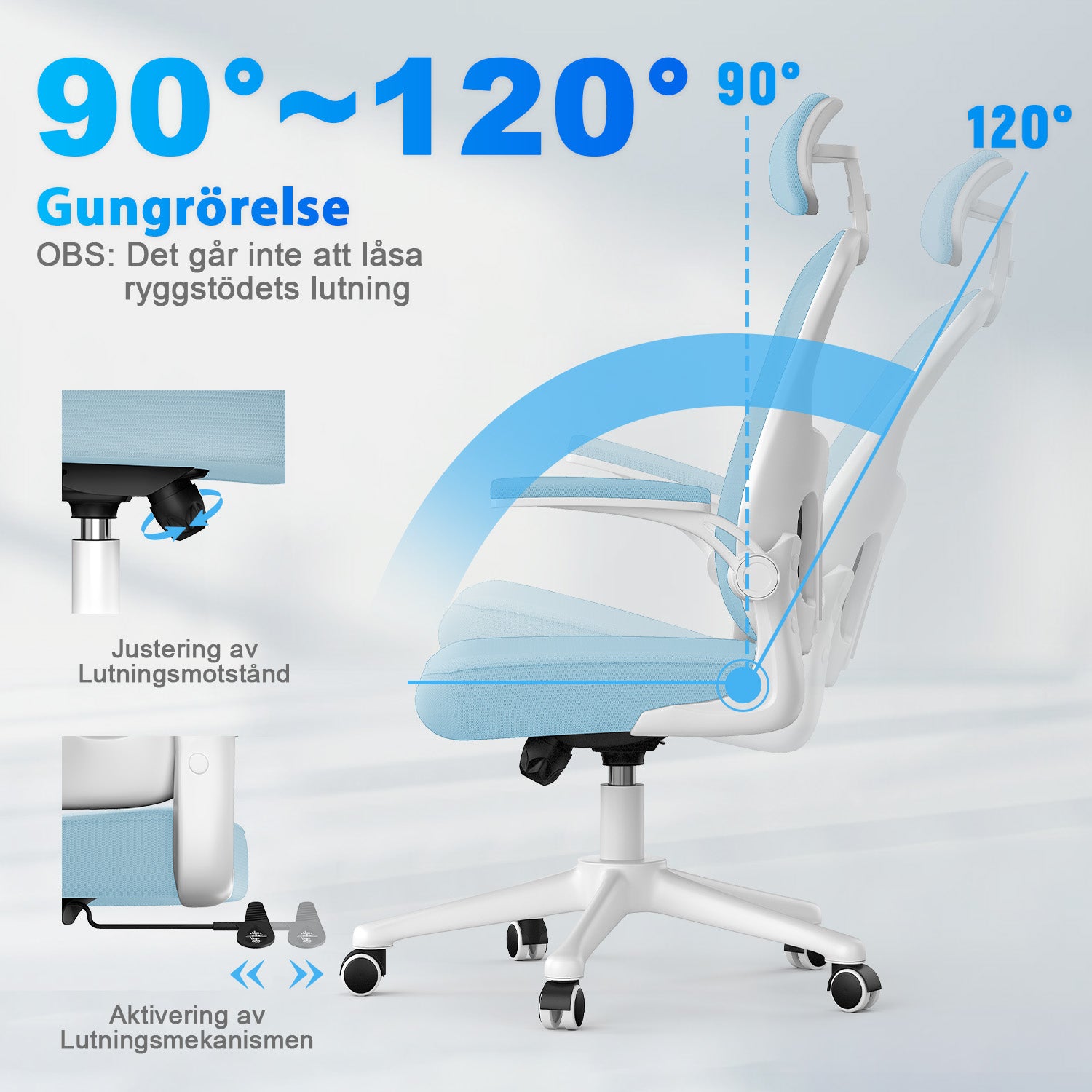 Kontorsstol Ergonomisk Skrivbordsstol, Vridbar Datorstol med Vadderad Sittdyna för Hem/Kontor, Maxbelastning 150kg