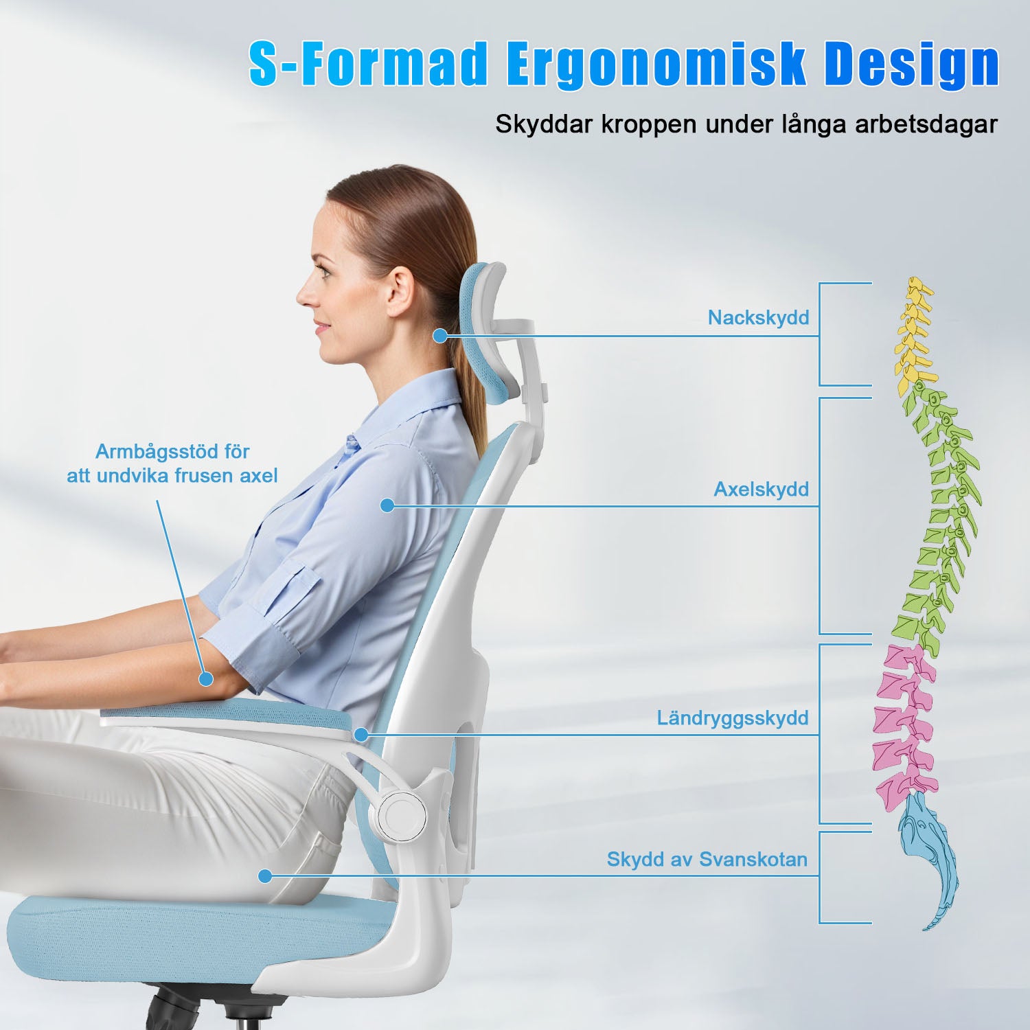 Kontorsstol Ergonomisk Skrivbordsstol, Vridbar Datorstol med Vadderad Sittdyna för Hem/Kontor, Maxbelastning 150kg