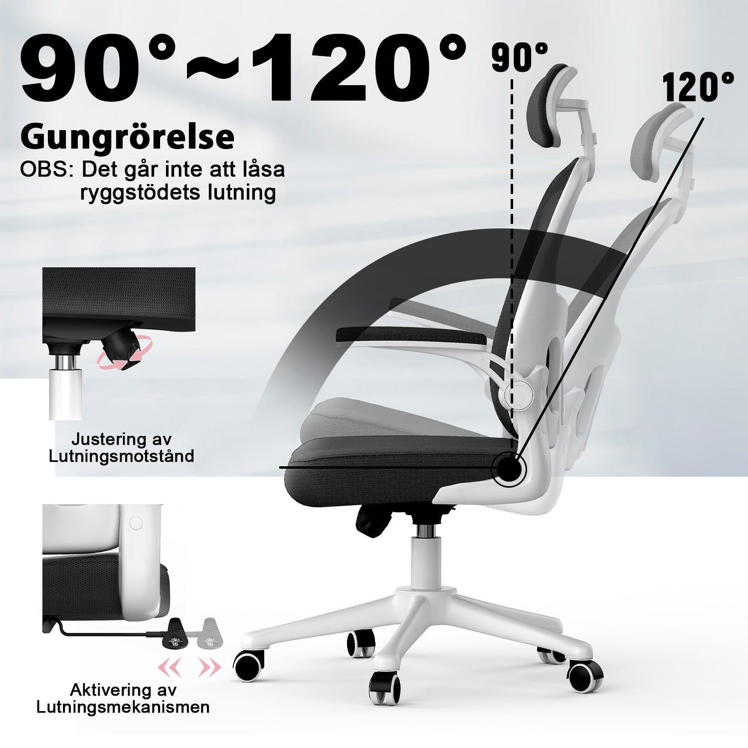 Kontorsstol Ergonomisk Skrivbordsstol, Vridbar Datorstol med Vadderad Sittdyna för Hem/Kontor, Maxbelastning 150kg