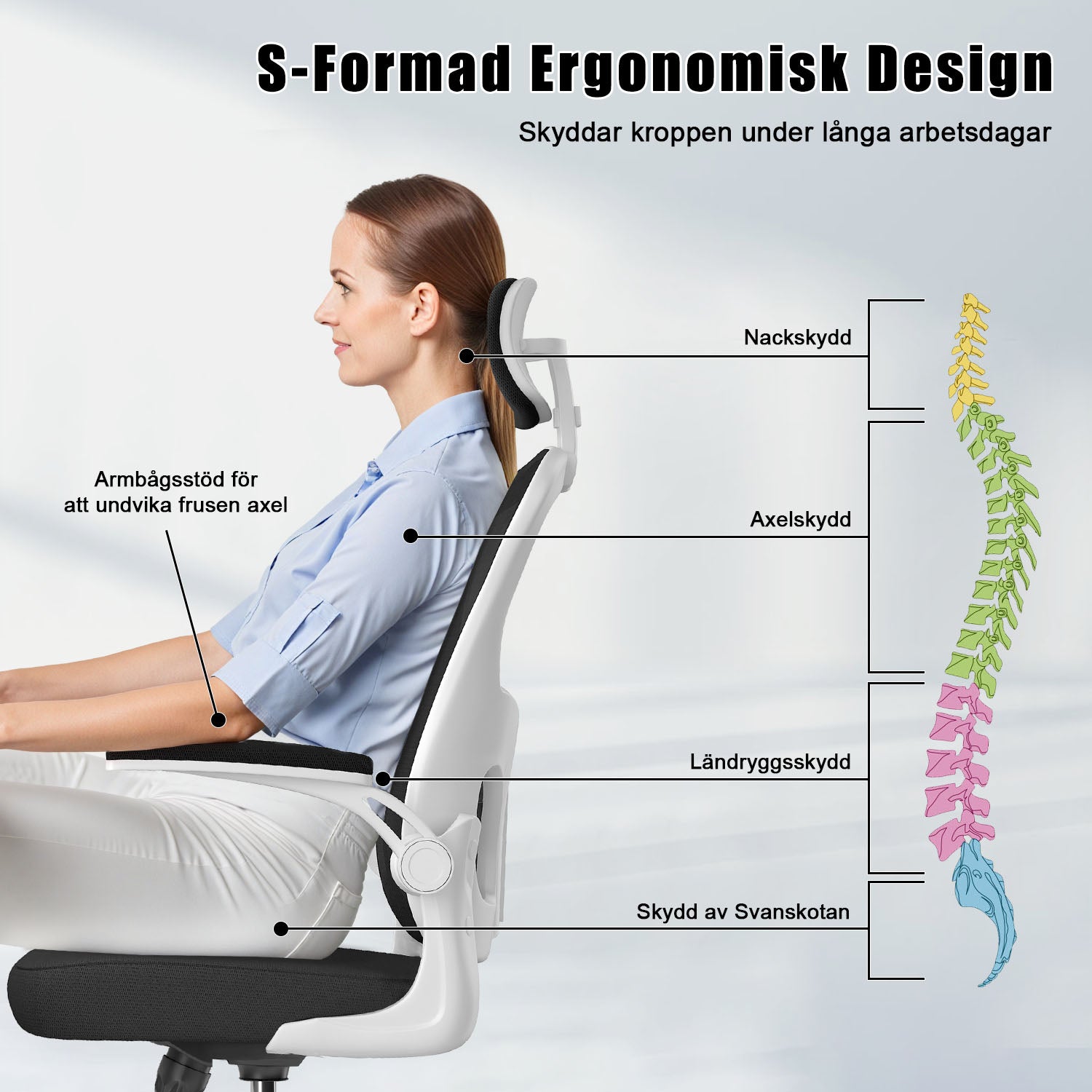 Kontorsstol Ergonomisk Skrivbordsstol, Vridbar Datorstol med Vadderad Sittdyna för Hem/Kontor, Maxbelastning 150kg