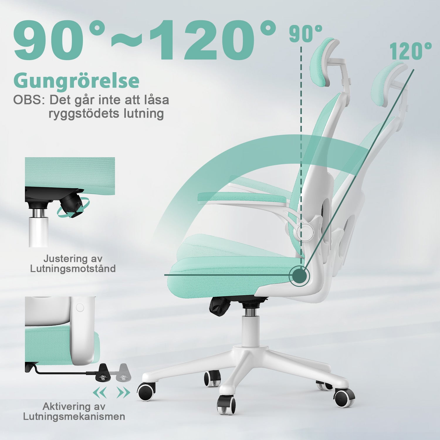 Kontorsstol Ergonomisk Skrivbordsstol, Vridbar Datorstol med Vadderad Sittdyna för Hem/Kontor, Maxbelastning 150kg