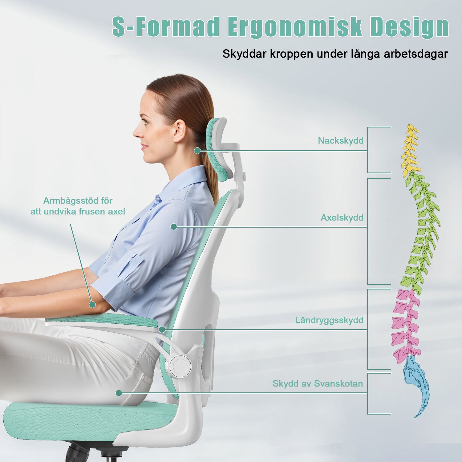 Kontorsstol Ergonomisk Skrivbordsstol, Vridbar Datorstol med Vadderad Sittdyna för Hem/Kontor, Maxbelastning 150kg