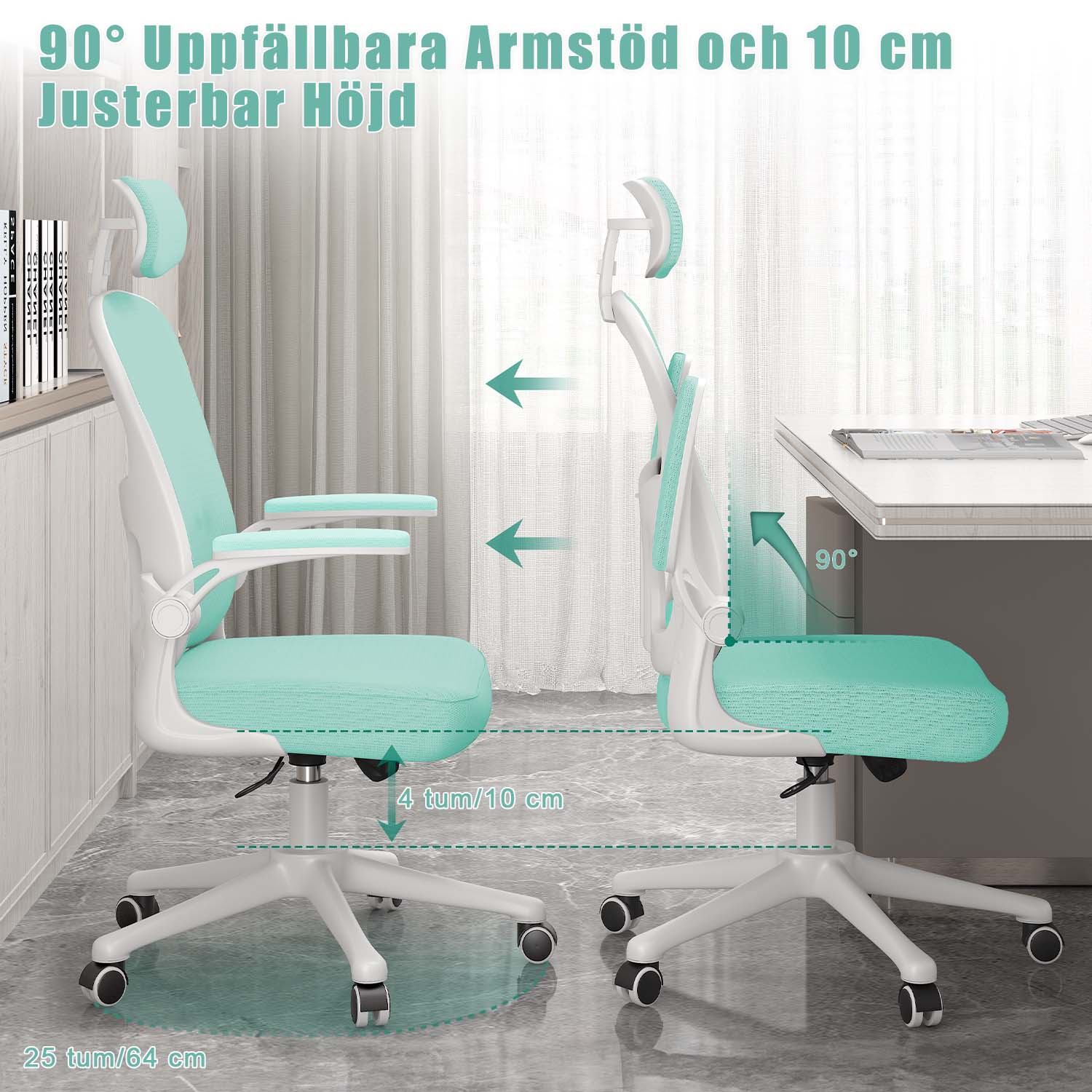 Kontorsstol Ergonomisk Skrivbordsstol, Vridbar Datorstol med Vadderad Sittdyna för Hem/Kontor, Maxbelastning 150kg