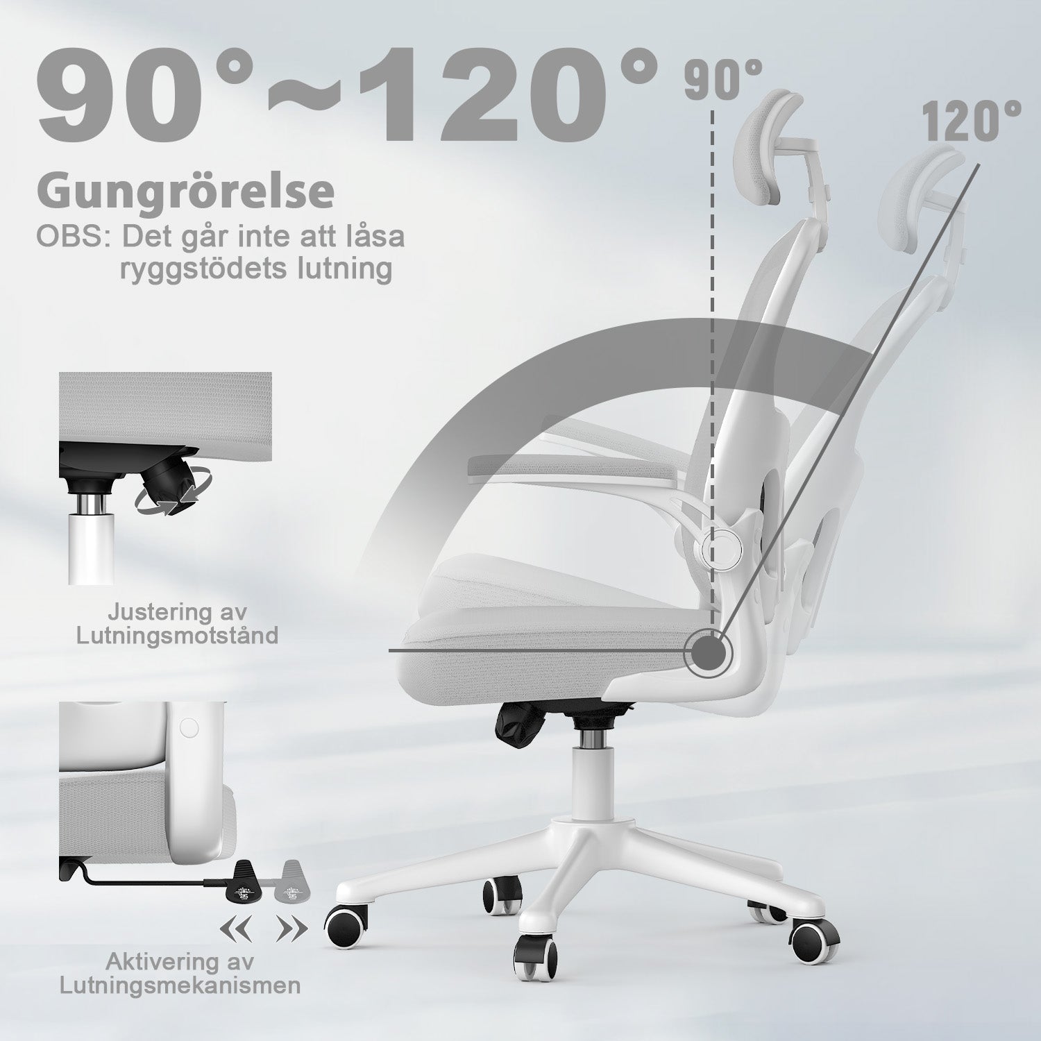 Kontorsstol Ergonomisk Skrivbordsstol, Vridbar Datorstol med Vadderad Sittdyna för Hem/Kontor, Maxbelastning 150kg
