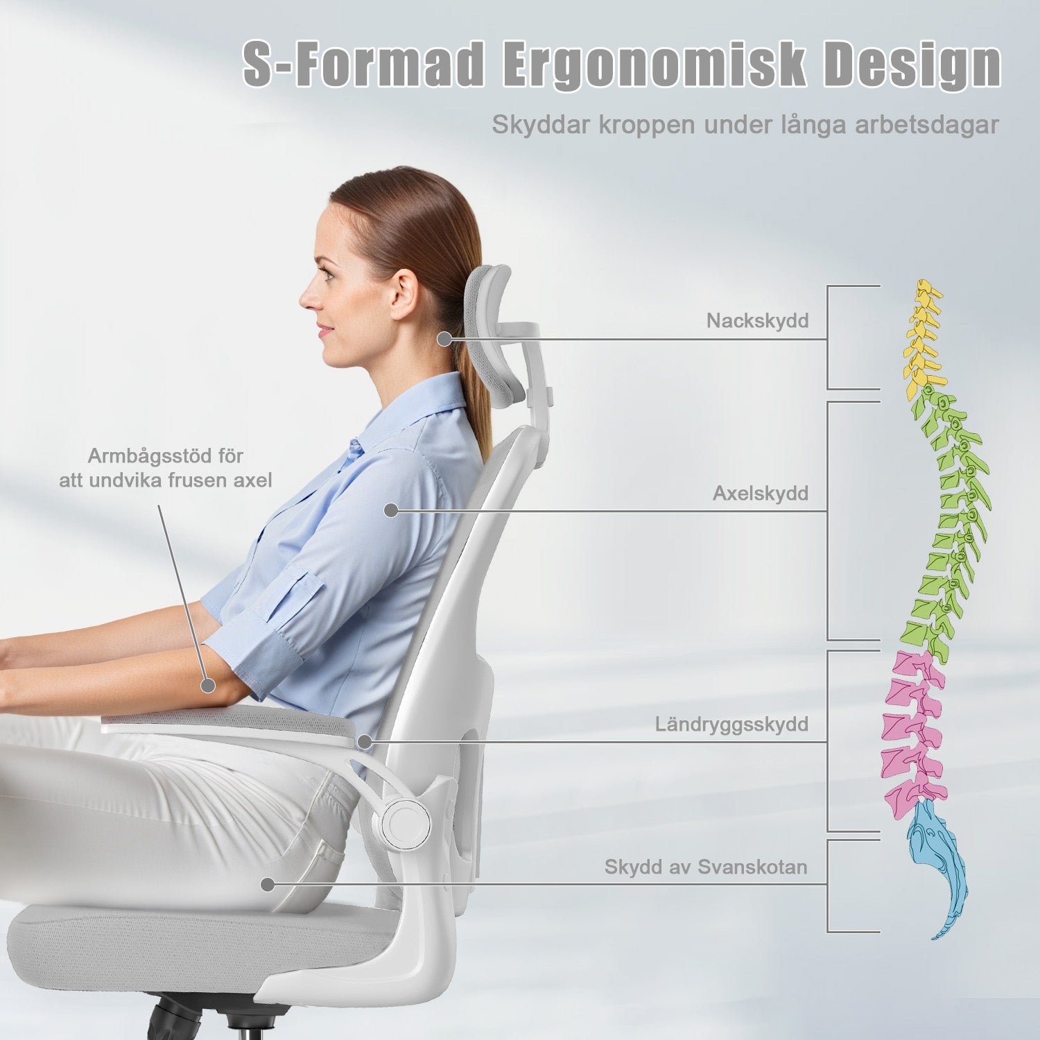 Kontorsstol Ergonomisk Skrivbordsstol, Vridbar Datorstol med Vadderad Sittdyna för Hem/Kontor, Maxbelastning 150kg