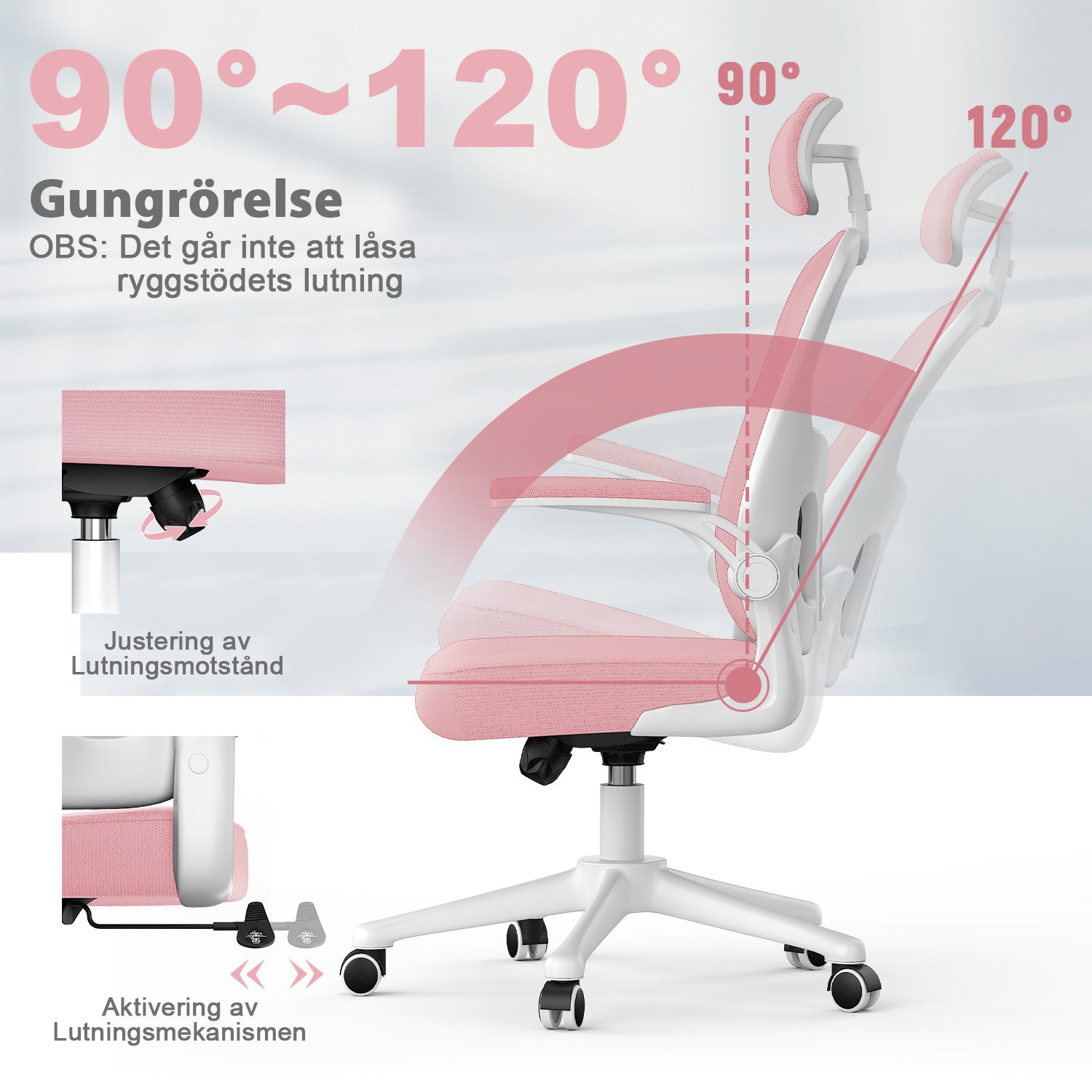 Kontorsstol Ergonomisk Skrivbordsstol, Vridbar Datorstol med Vadderad Sittdyna för Hem/Kontor, Maxbelastning 150kg