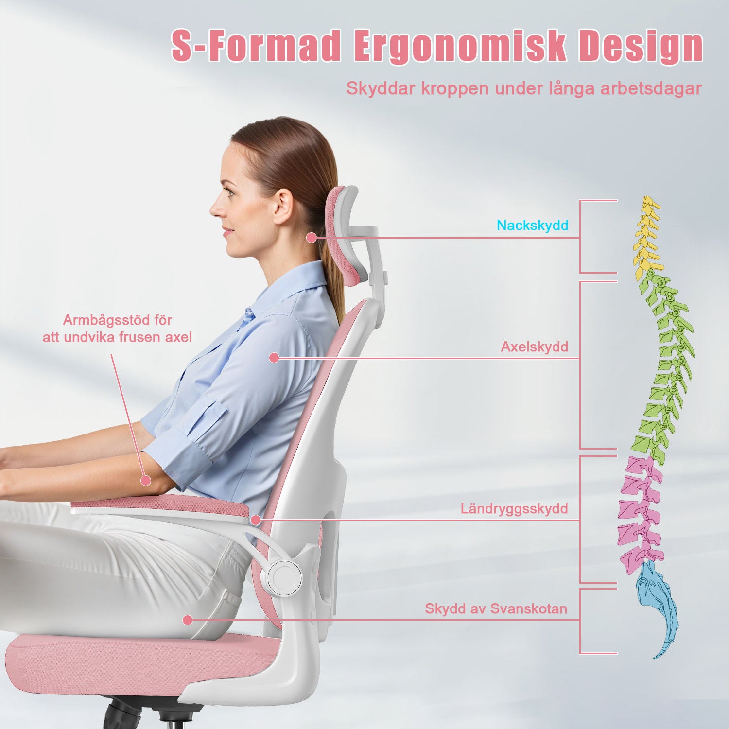 Kontorsstol Ergonomisk Skrivbordsstol, Vridbar Datorstol med Vadderad Sittdyna för Hem/Kontor, Maxbelastning 150kg