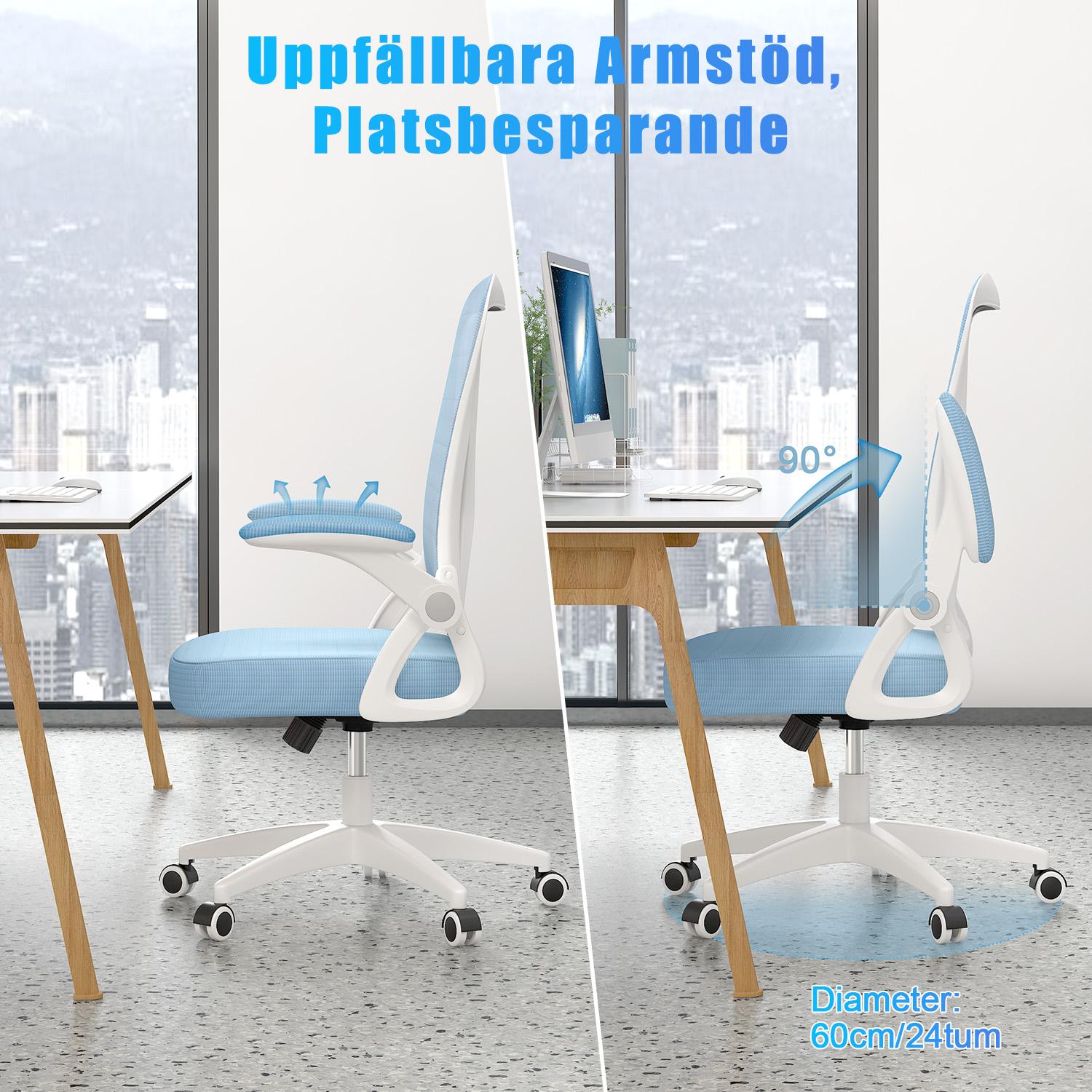 Kontorsstol Ergonomisk Skrivbordsstol med 90° Uppfällbart Armstöd, Höjdjusterbar Kontorsbordsstol