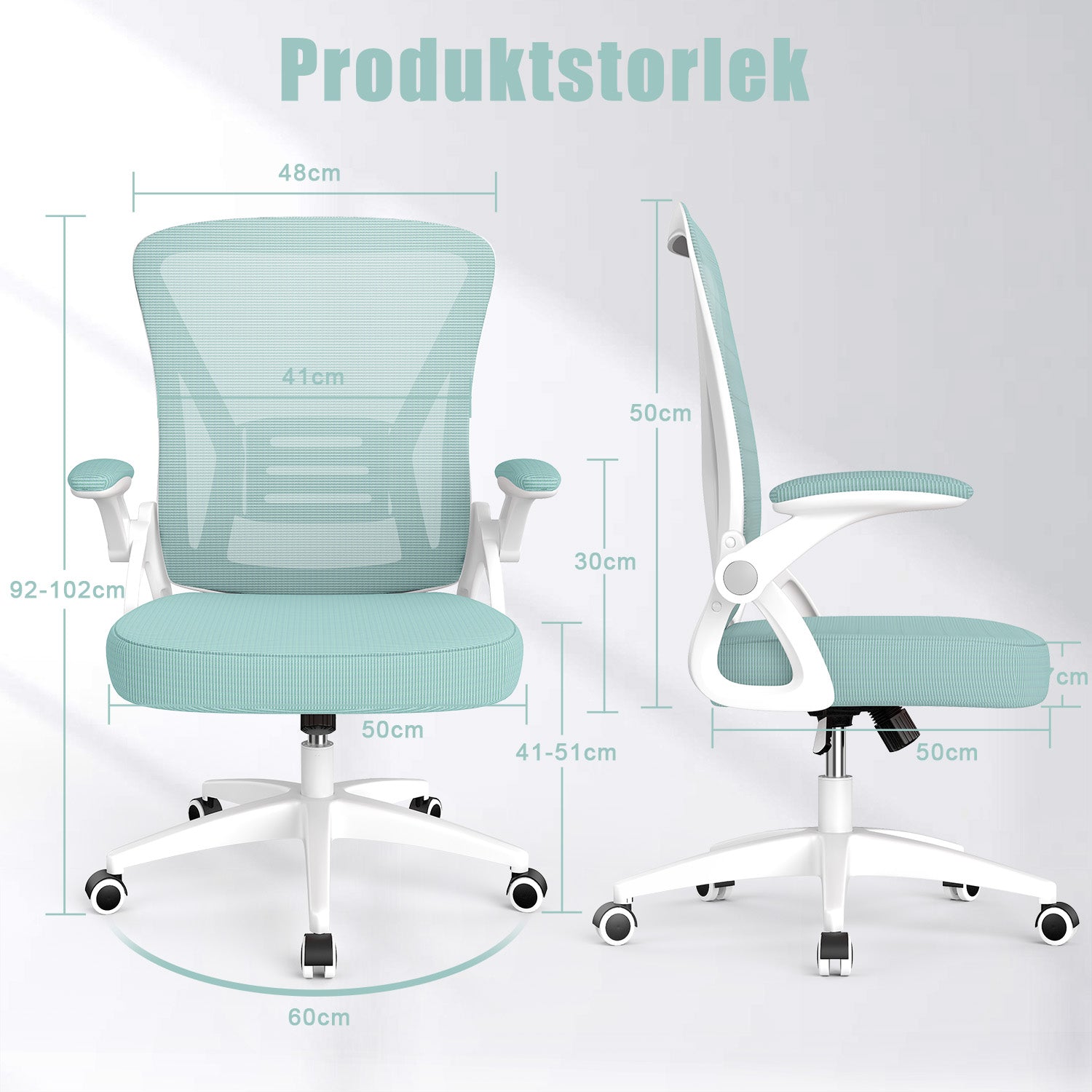 Kontorsstol Ergonomisk Skrivbordsstol med 90° Uppfällbart Armstöd, Höjdjusterbar Kontorsbordsstol