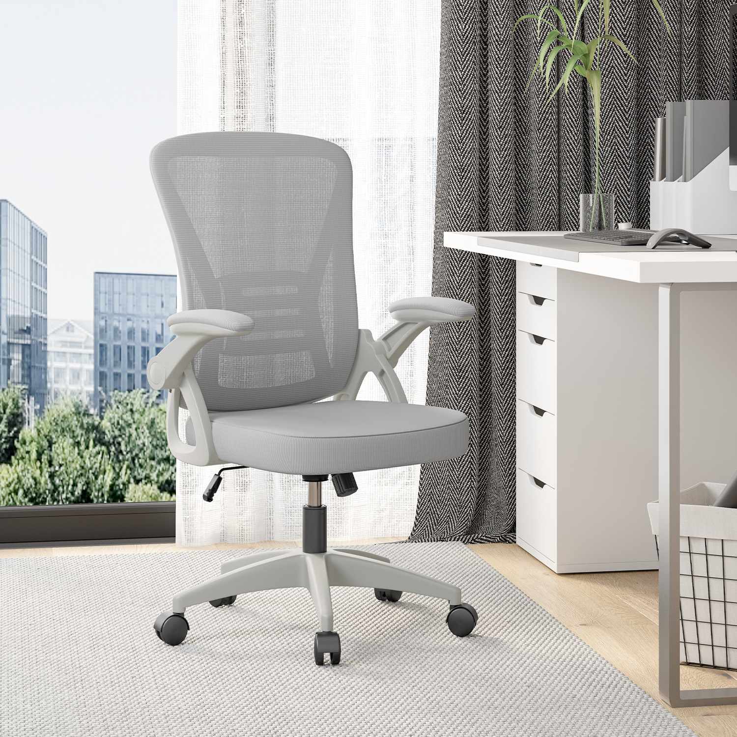 Kontorsstol Ergonomisk Skrivbordsstol med 90° Uppfällbart Armstöd, Höjdjusterbar Kontorsbordsstol