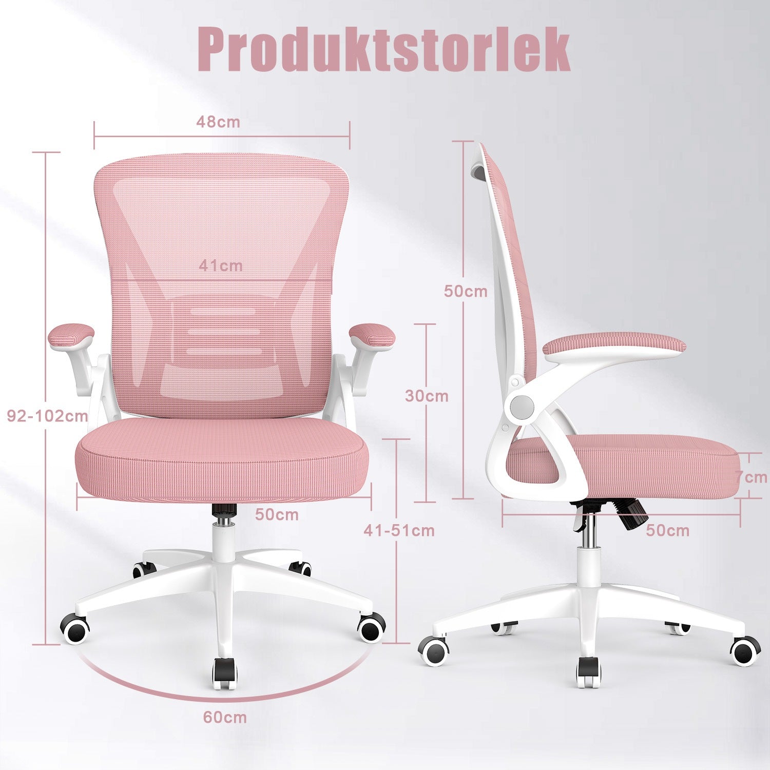 Kontorsstol Ergonomisk Skrivbordsstol med 90° Uppfällbart Armstöd, Höjdjusterbar Kontorsbordsstol