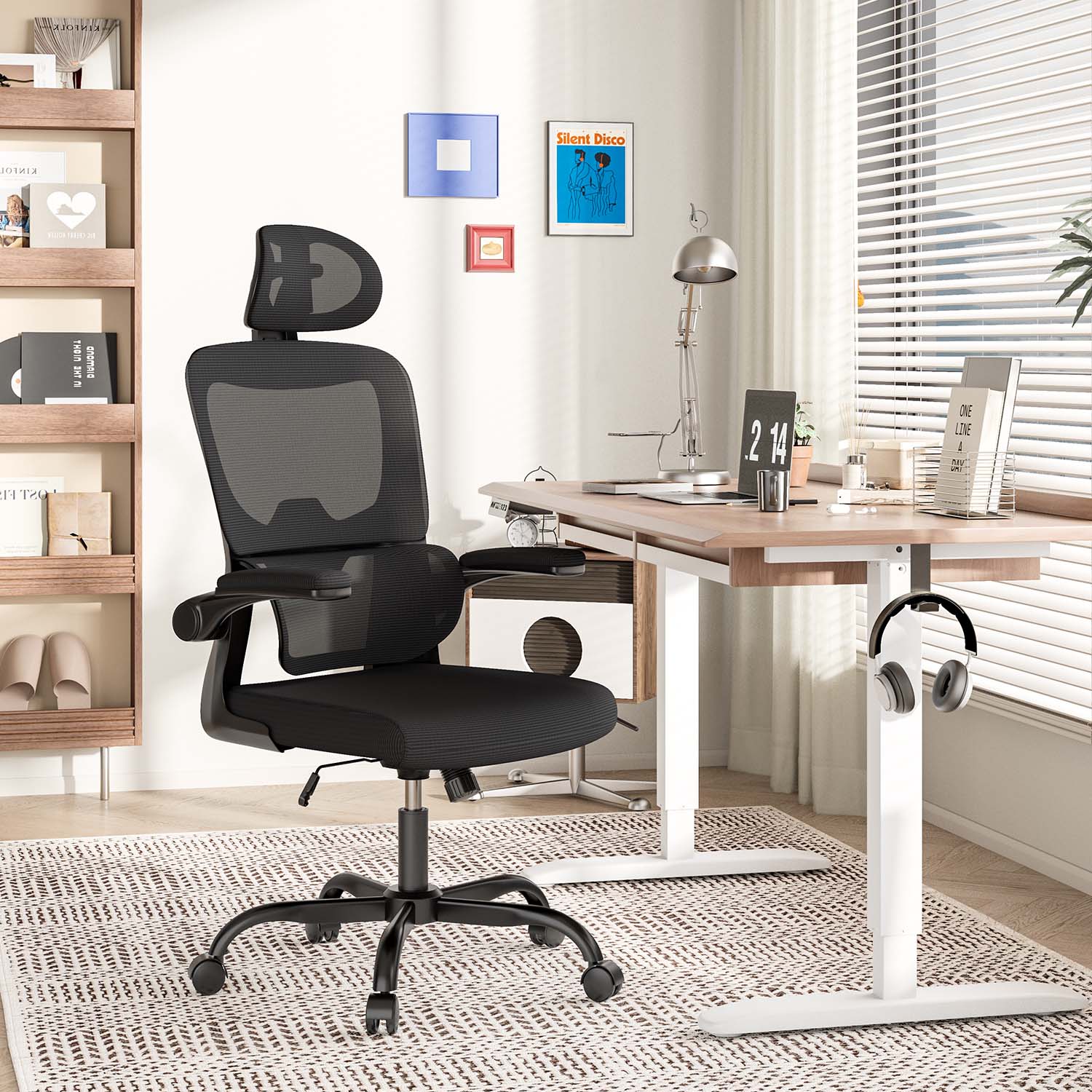 Kontorsstol Ergonomisk Skrivbordsstol, Vridbar Datorstol med Vadderad Sittdyna för Hem/Kontor, Maxbelastning 150kg