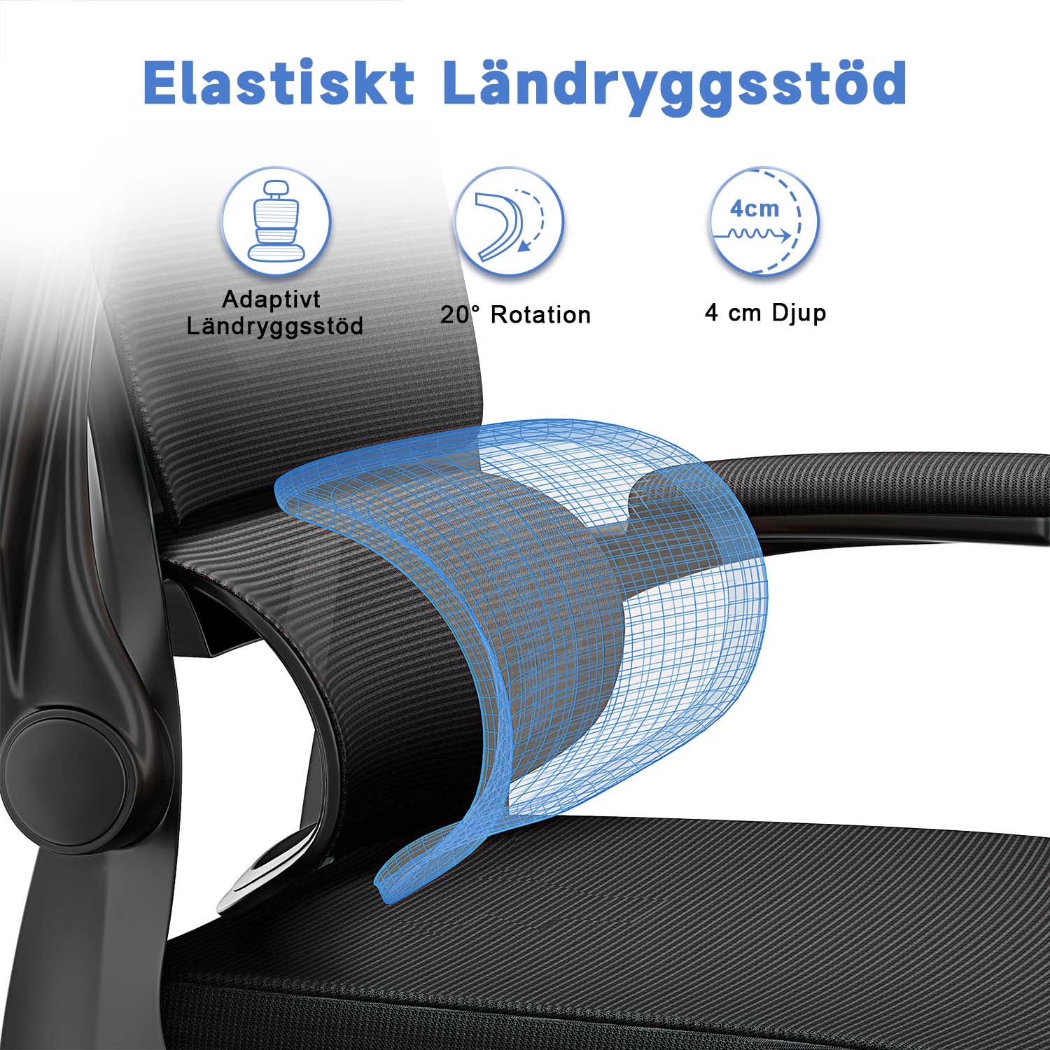Kontorsstol Ergonomisk Skrivbordsstol, Vridbar Datorstol med Vadderad Sittdyna för Hem/Kontor, Maxbelastning 150kg