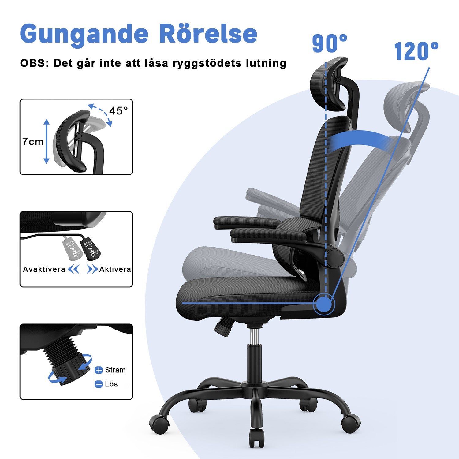 Kontorsstol Ergonomisk Skrivbordsstol, Vridbar Datorstol med Vadderad Sittdyna för Hem/Kontor, Maxbelastning 150kg