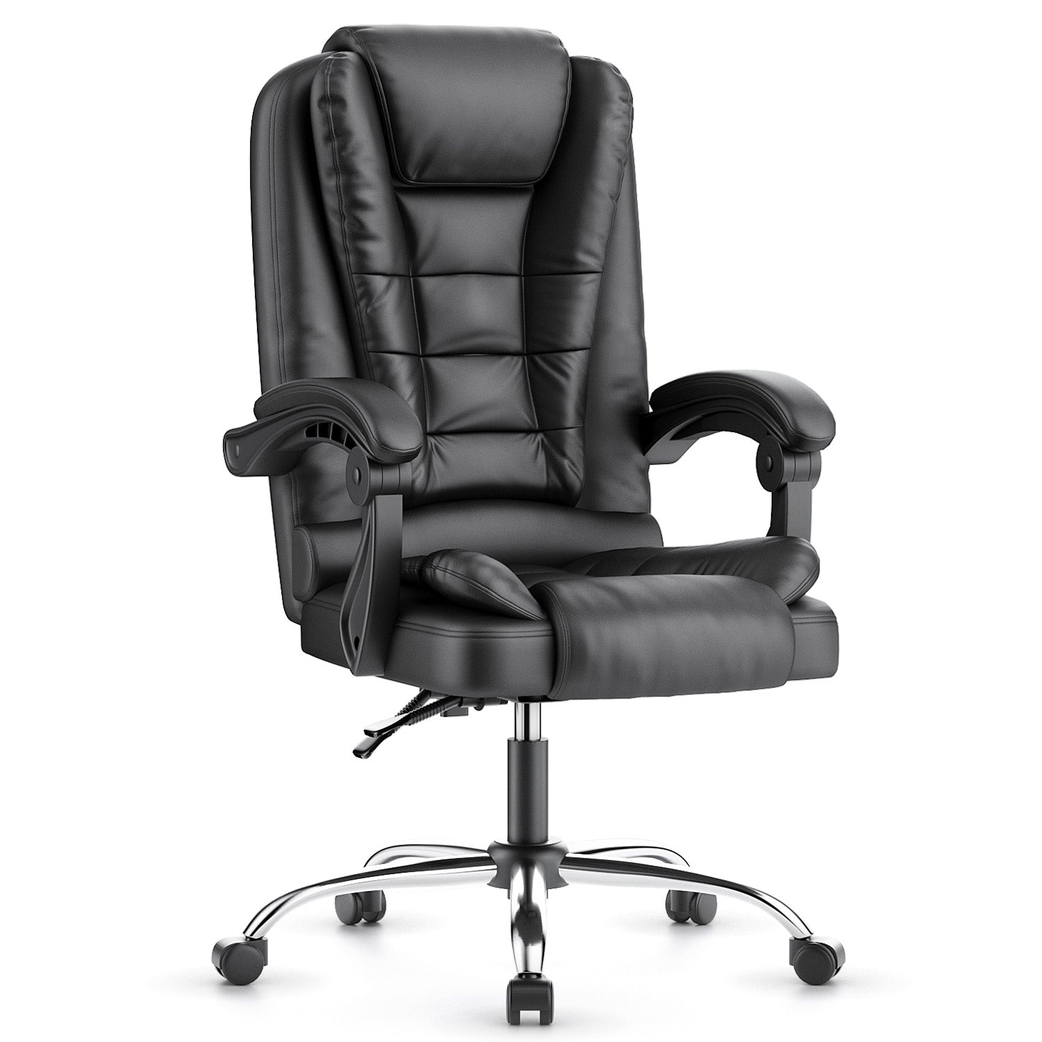 Ergonomisk Kontorsstol med Hög Rygg och PU-läder, Datorbordsstol med Lutningsfunktion för Hemmakontor