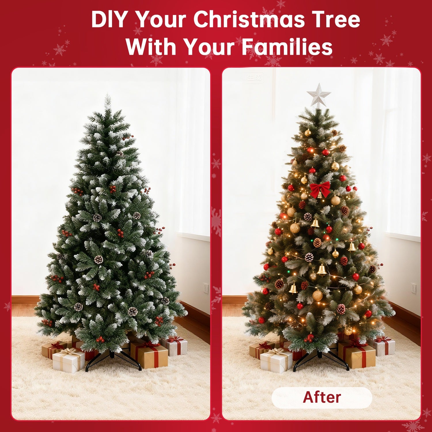 Konstgjord Julgran, Vikbar Flockad Julgran med Metallstativ