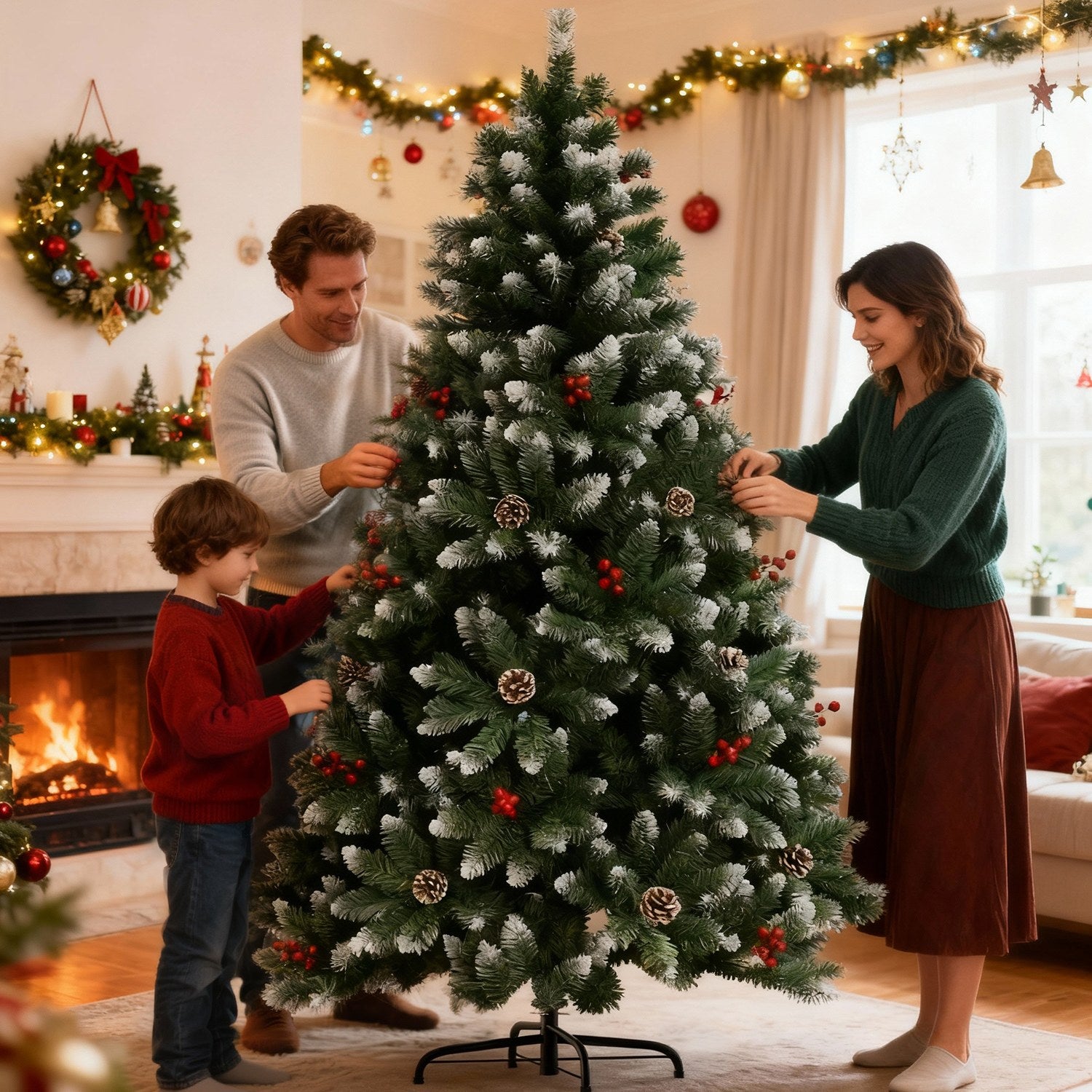 Konstgjord Julgran, Vikbar Flockad Julgran med Metallstativ