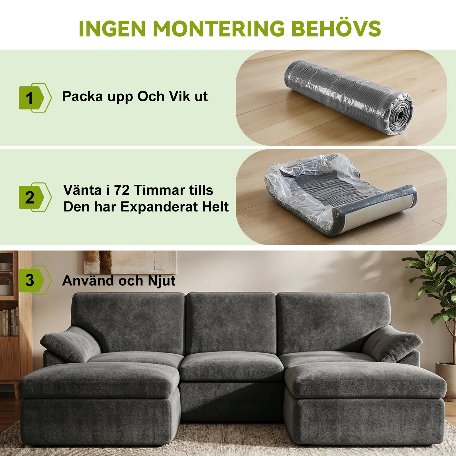 5-Sits U-formad Sektionssoffa Bekväm Modulär Soffa, Fri Kombination