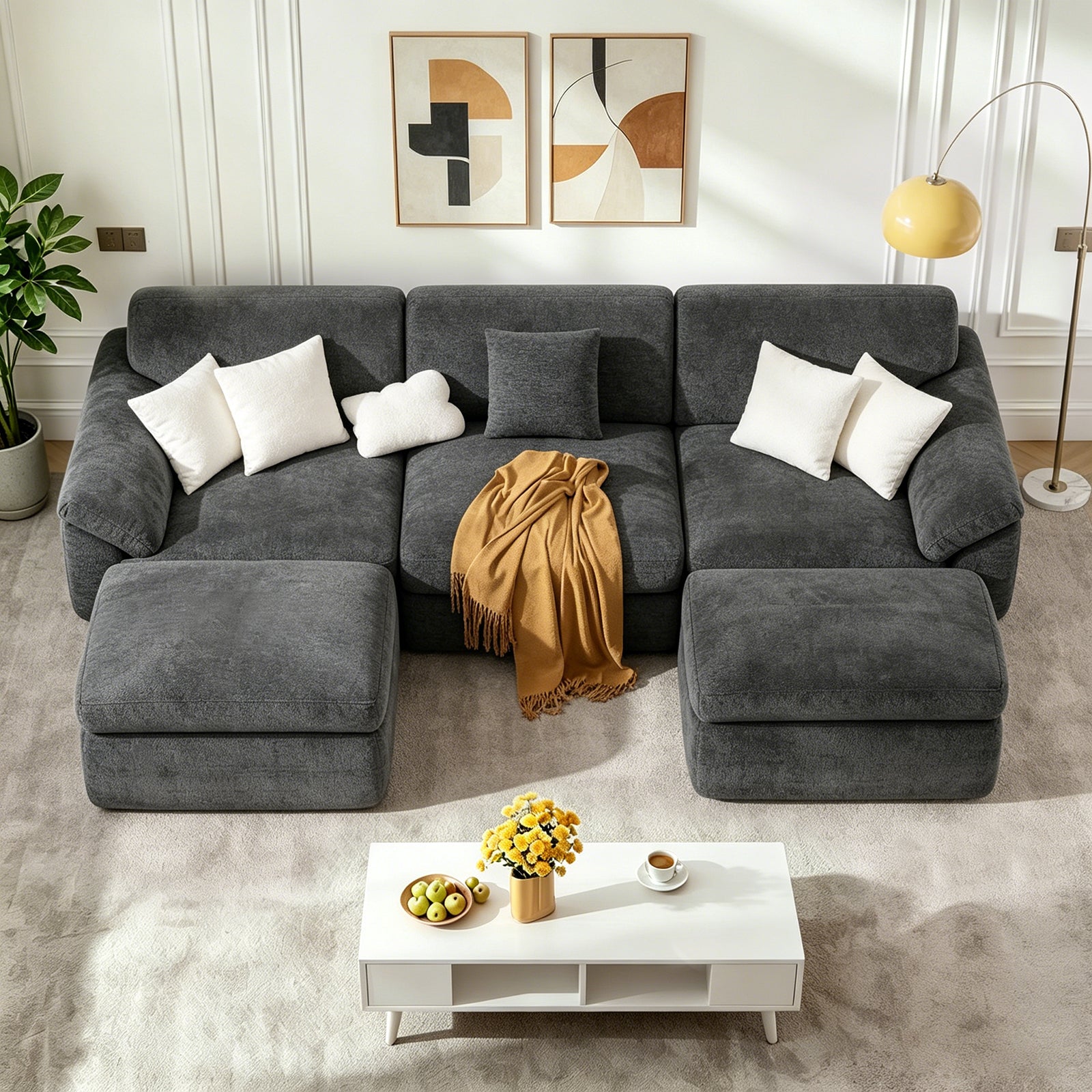5-Sits U-formad Sektionssoffa Bekväm Modulär Soffa, Fri Kombination