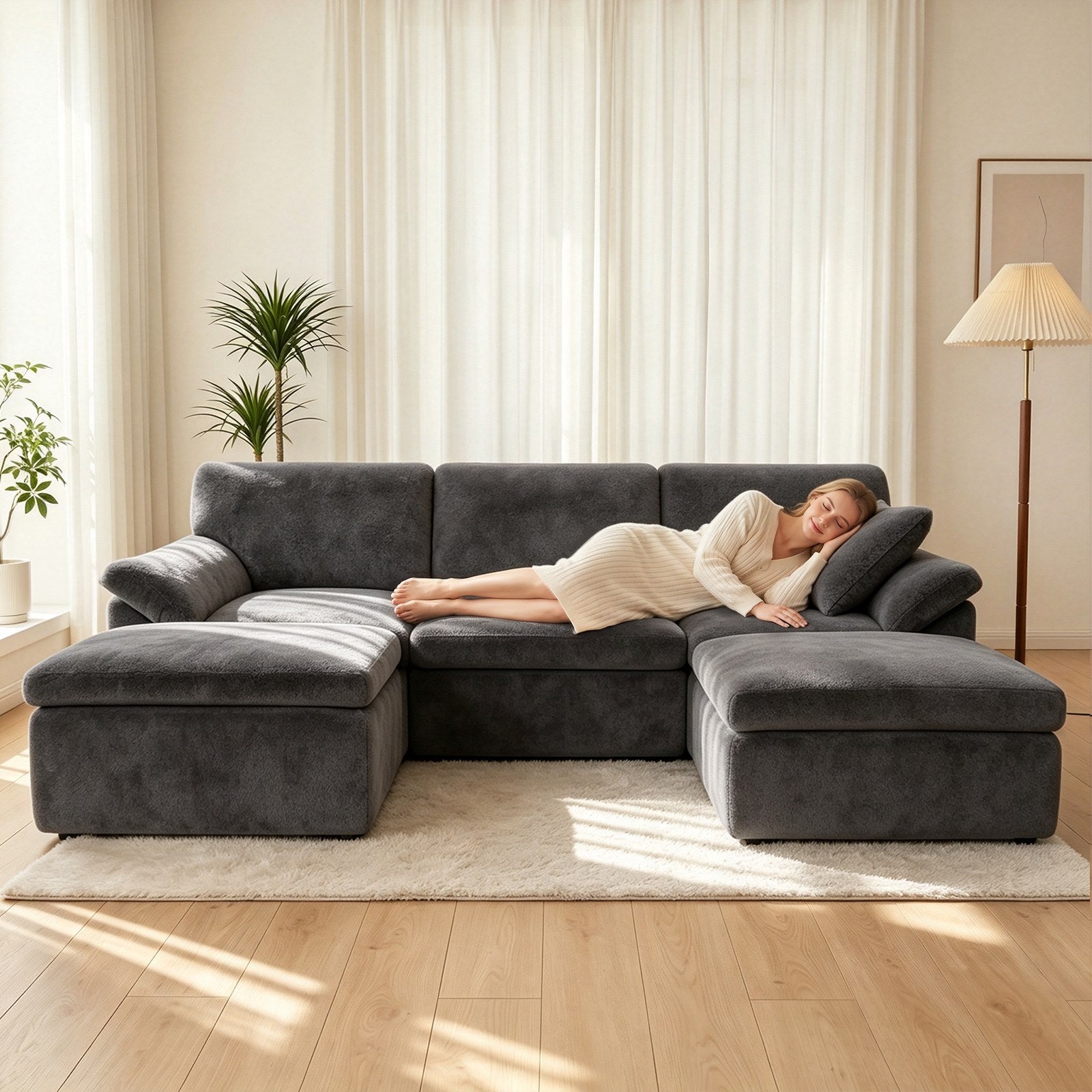 5-Sits U-formad Sektionssoffa Bekväm Modulär Soffa, Fri Kombination