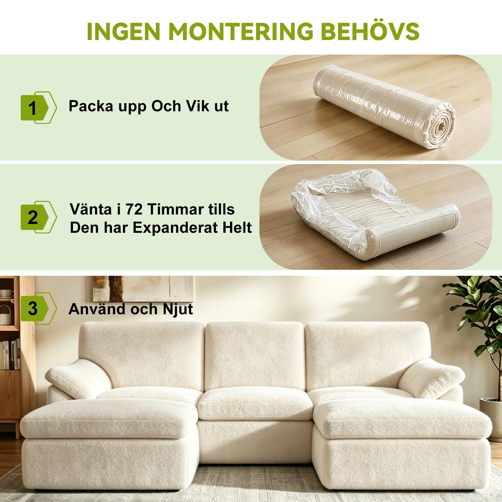 5-Sits U-formad Sektionssoffa Bekväm Modulär Soffa, Fri Kombination