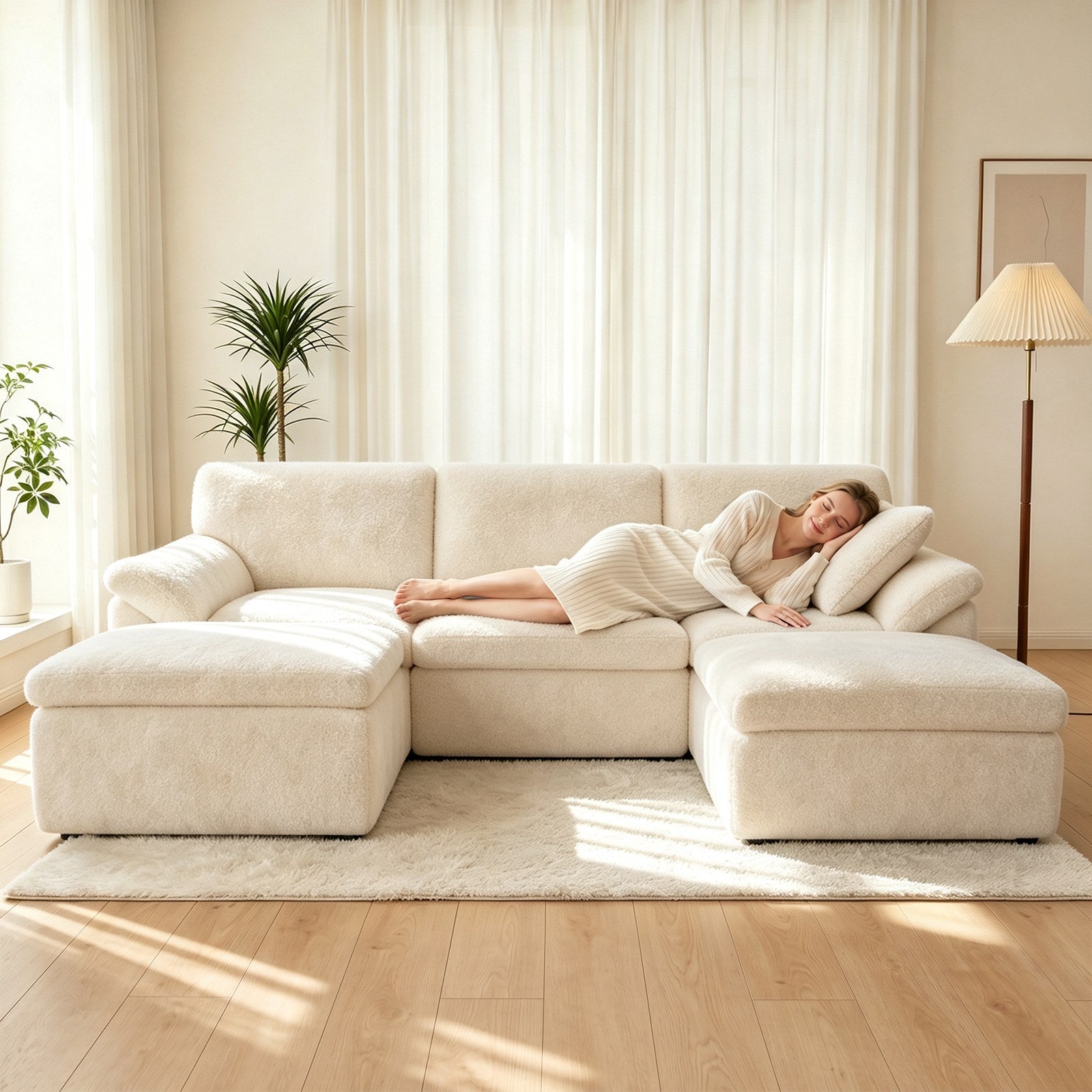5-Sits U-formad Sektionssoffa Bekväm Modulär Soffa, Fri Kombination