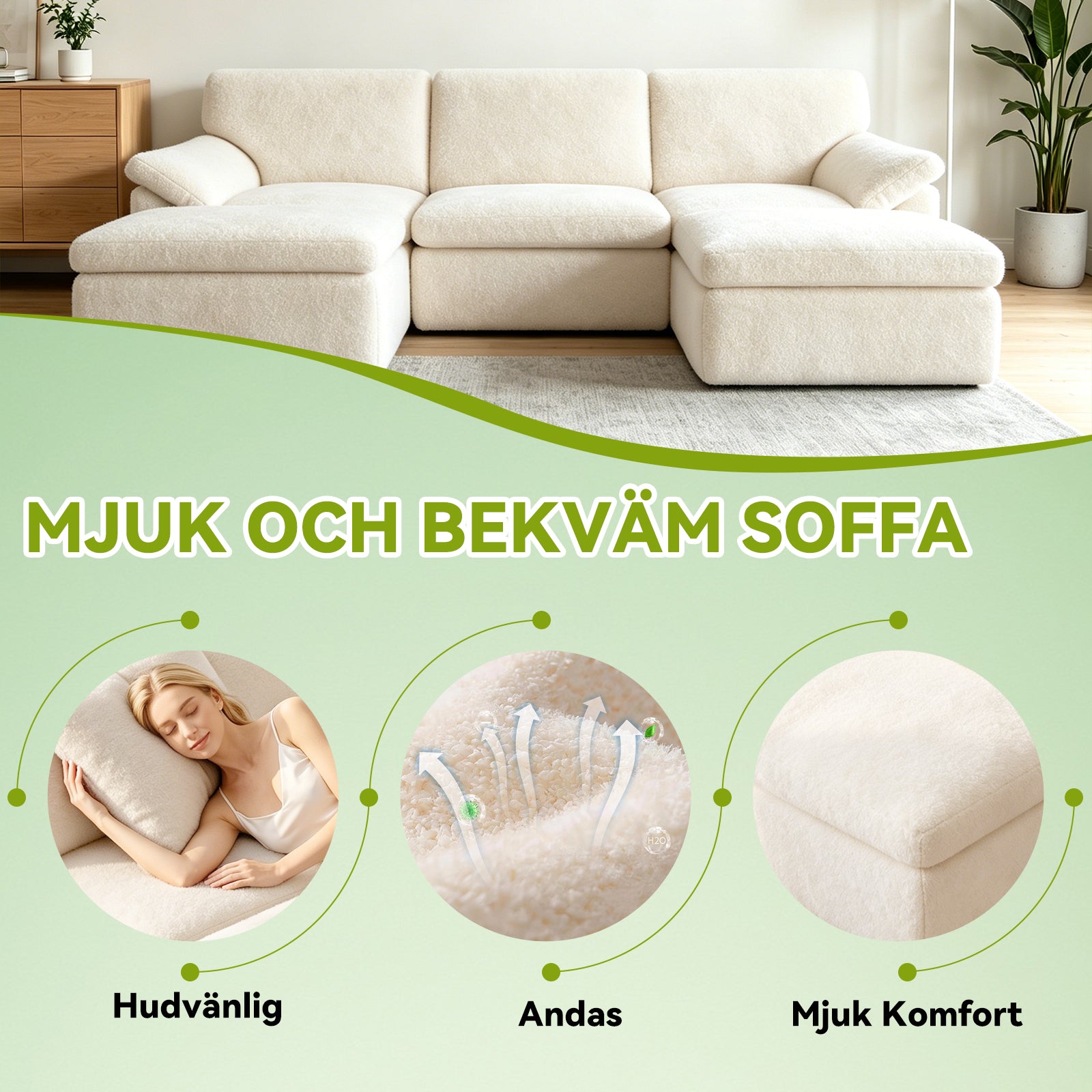 5-Sits U-formad Sektionssoffa Bekväm Modulär Soffa, Fri Kombination